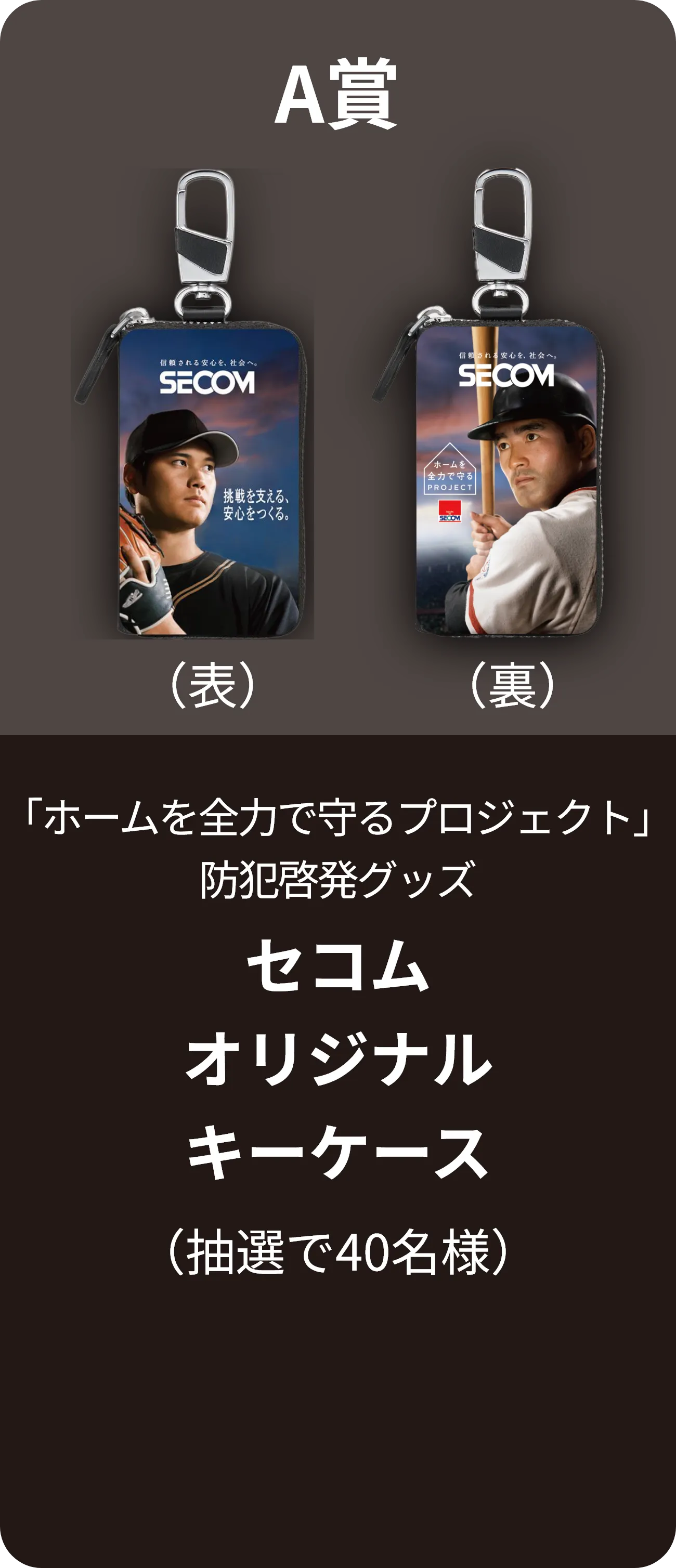 A賞 「ホームを全力で守るプロジェクト」防犯啓発グッズ セコムオリジナルキーケース （抽選で40名様）