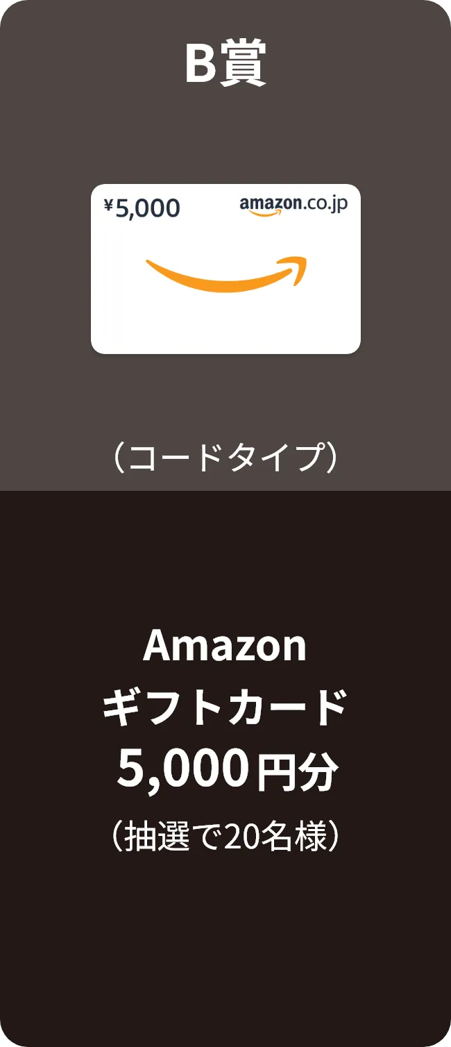 B賞 Amazonギフトカード 5,000円分 （抽選で20名様）